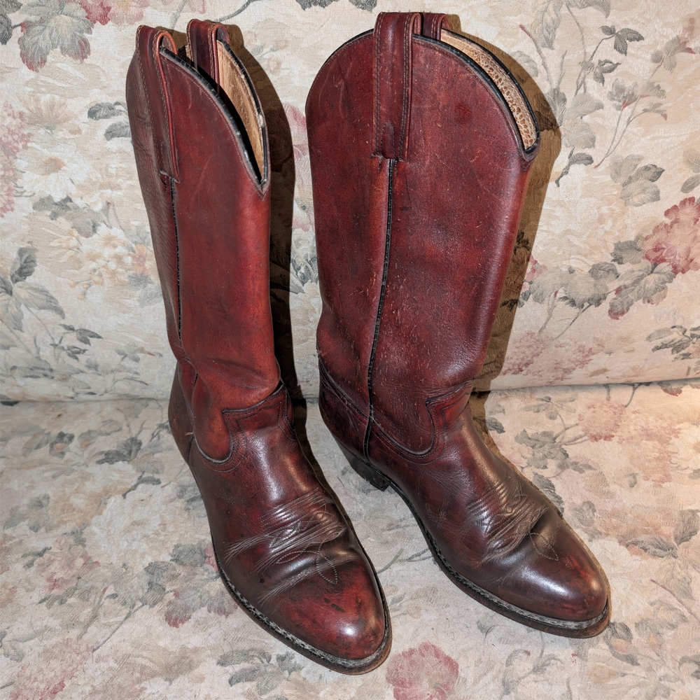 Men's Vintage Frye Oxblood Leather Cowboy Boots Size 9.5D